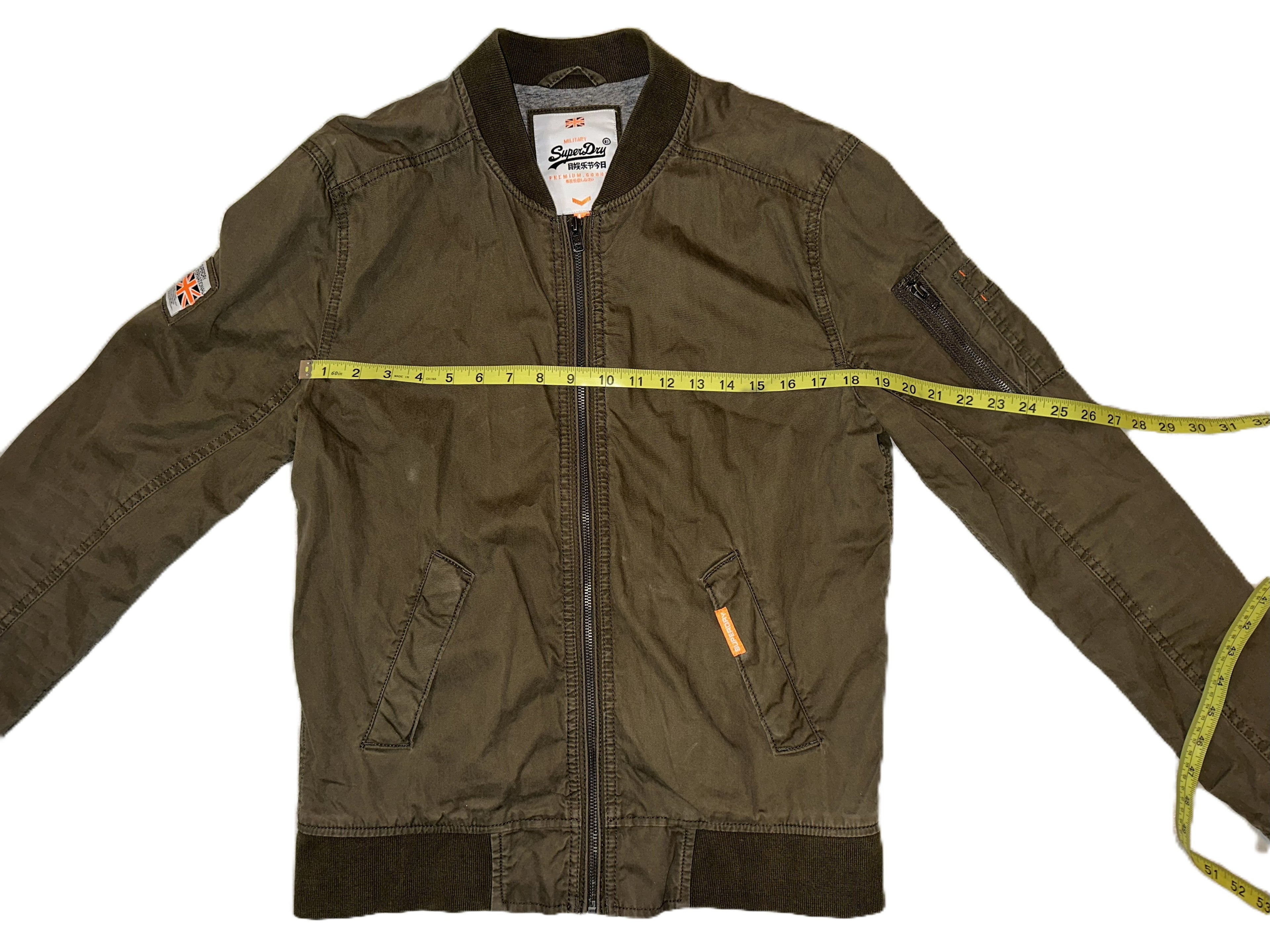 Superdry “The Rookie” Military-Style Jacket – Olive Green – Men’s Large – Graphic Interior Lining