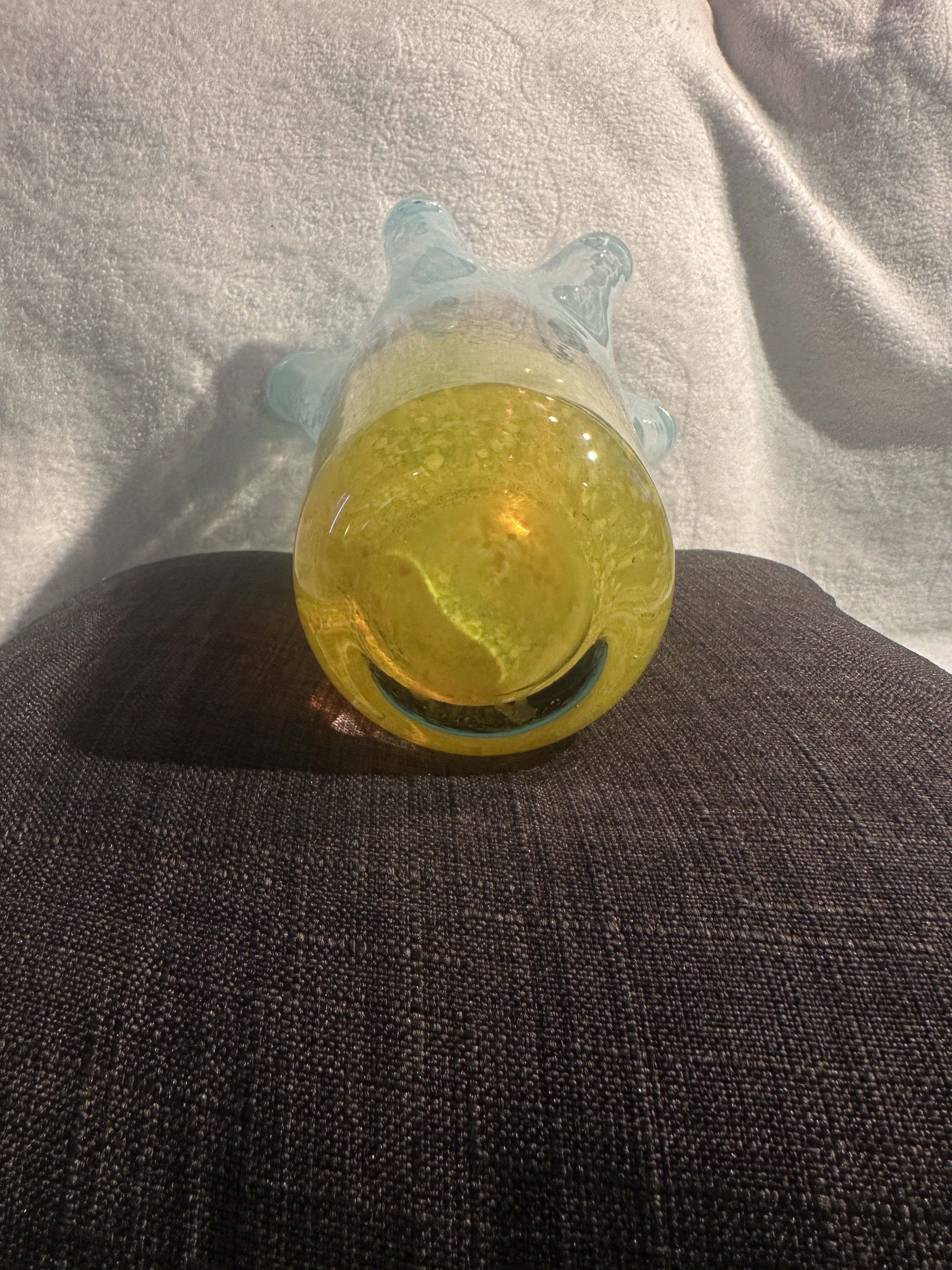 Post-Modern Murano Style Hand-Blown Art Glass Vase — Rustic Western Boho Accent - Late 20th Century -Smear Ruffled Top Vase