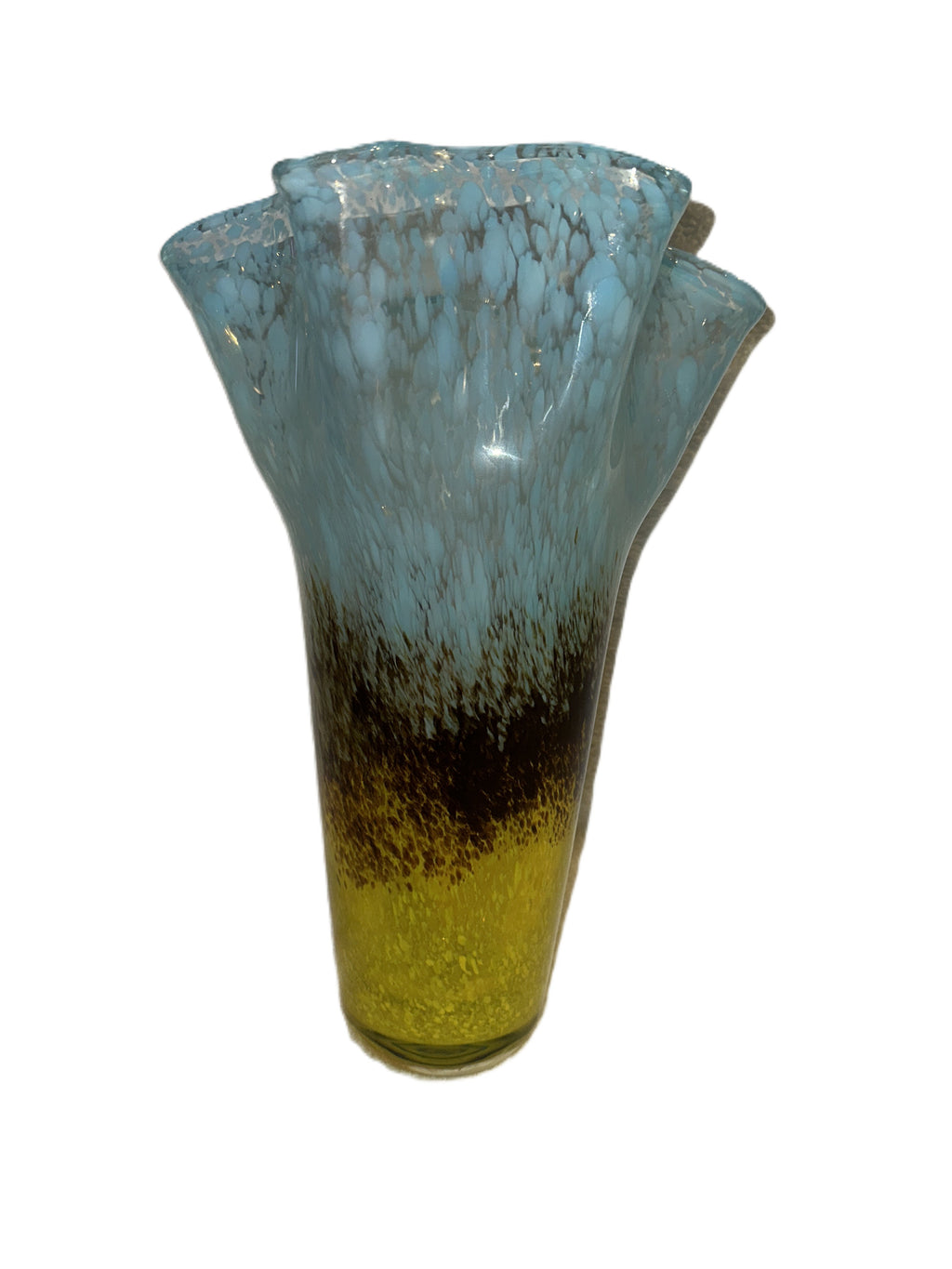 Post-Modern Murano Style Hand-Blown Art Glass Vase — Rustic Western Boho Accent - Late 20th Century -Smear Ruffled Top Vase