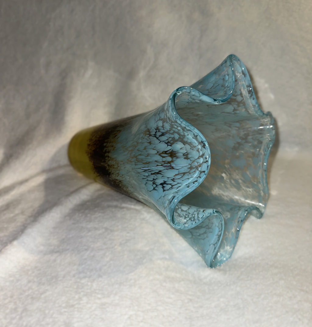 Post-Modern Murano Style Hand-Blown Art Glass Vase — Rustic Western Boho Accent - Late 20th Century -Smear Ruffled Top Vase