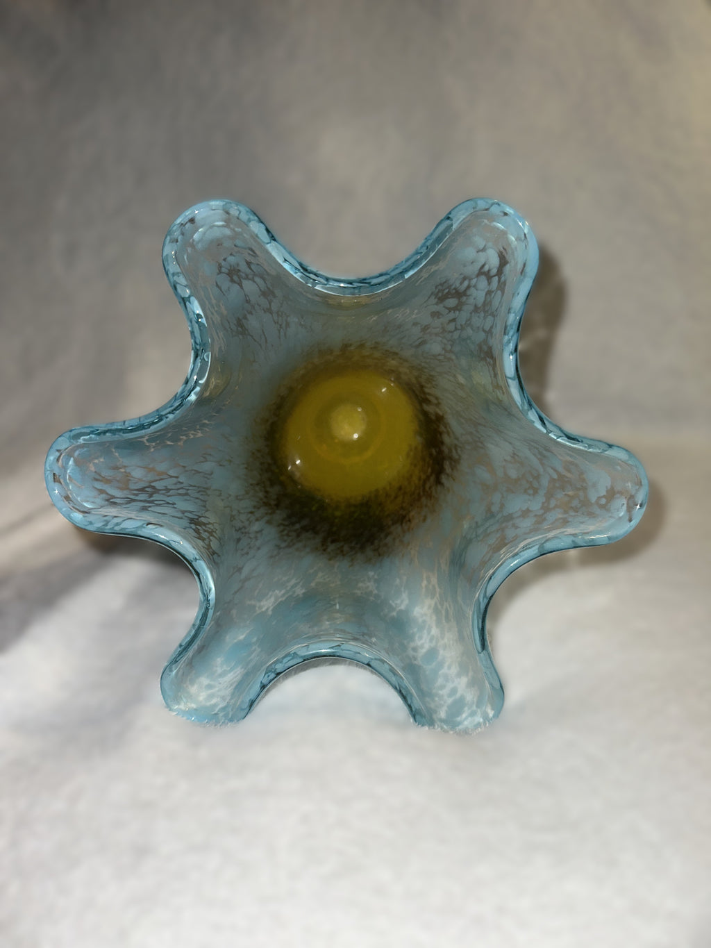 Post-Modern Murano Style Hand-Blown Art Glass Vase — Rustic Western Boho Accent - Late 20th Century -Smear Ruffled Top Vase