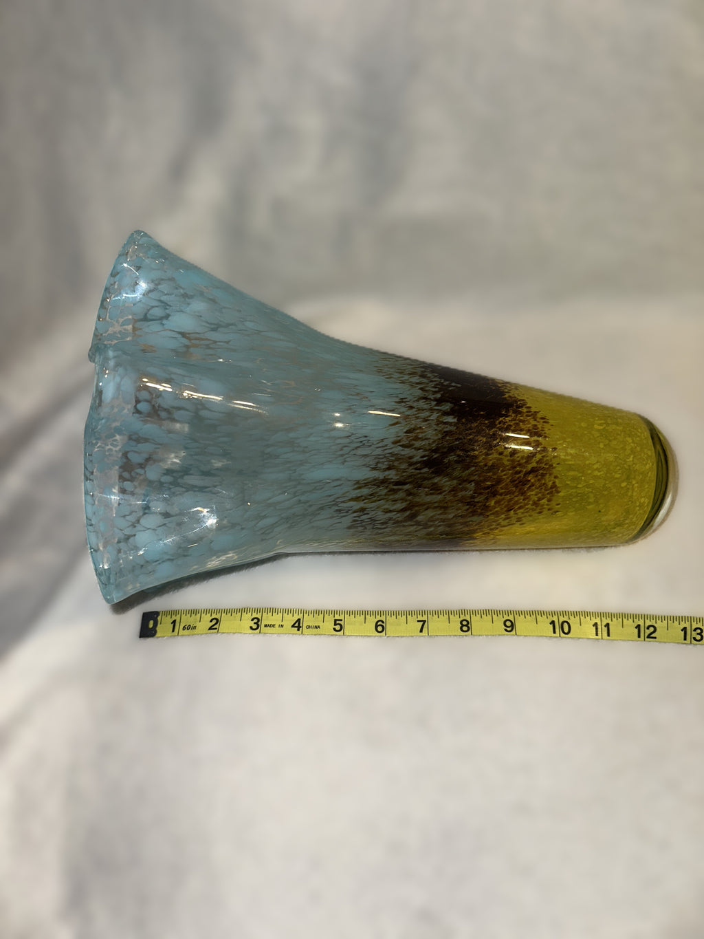 Post-Modern Murano Style Hand-Blown Art Glass Vase — Rustic Western Boho Accent - Late 20th Century -Smear Ruffled Top Vase