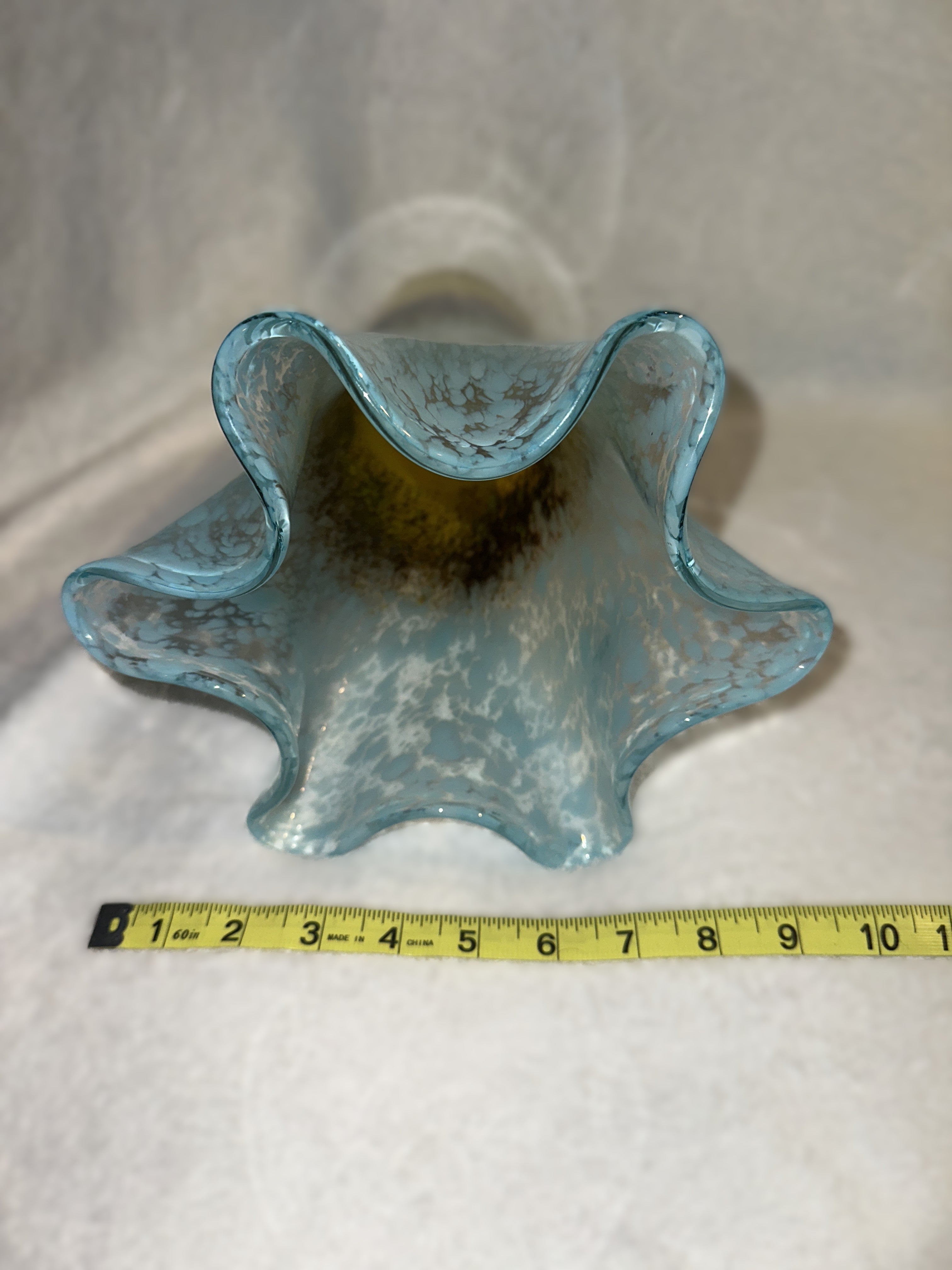 Post-Modern Murano Style Hand-Blown Art Glass Vase — Rustic Western Boho Accent - Late 20th Century -Smear Ruffled Top Vase