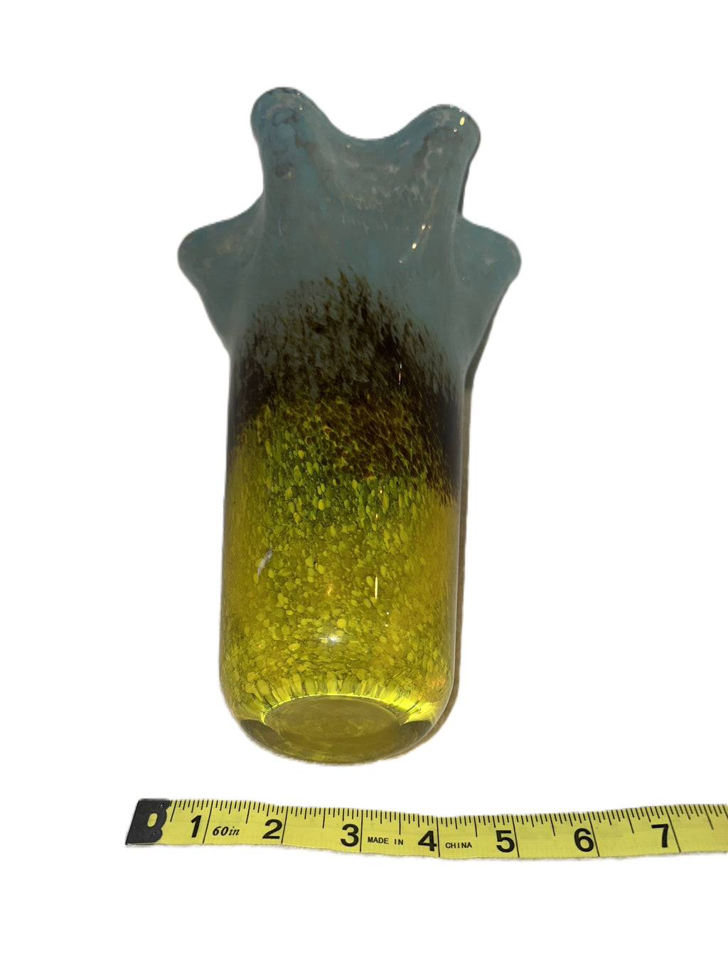 Post-Modern Murano Style Hand-Blown Art Glass Vase — Rustic Western Boho Accent - Late 20th Century -Smear Ruffled Top Vase