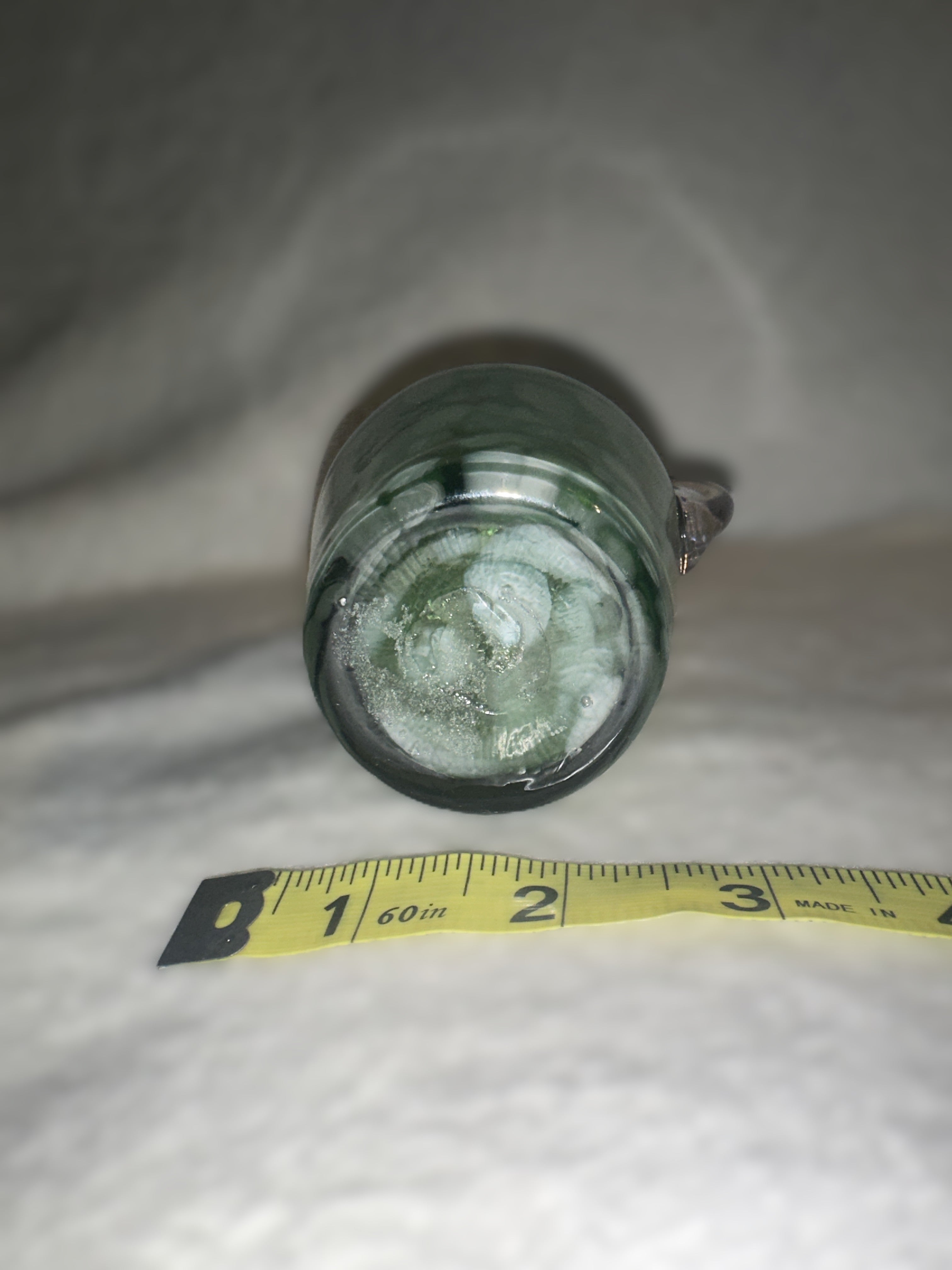 Hand Blown Green Art Glass Mini Pitcher • Vintage Mottled Glass Creamer • Murano Style Studio Glass Vessel