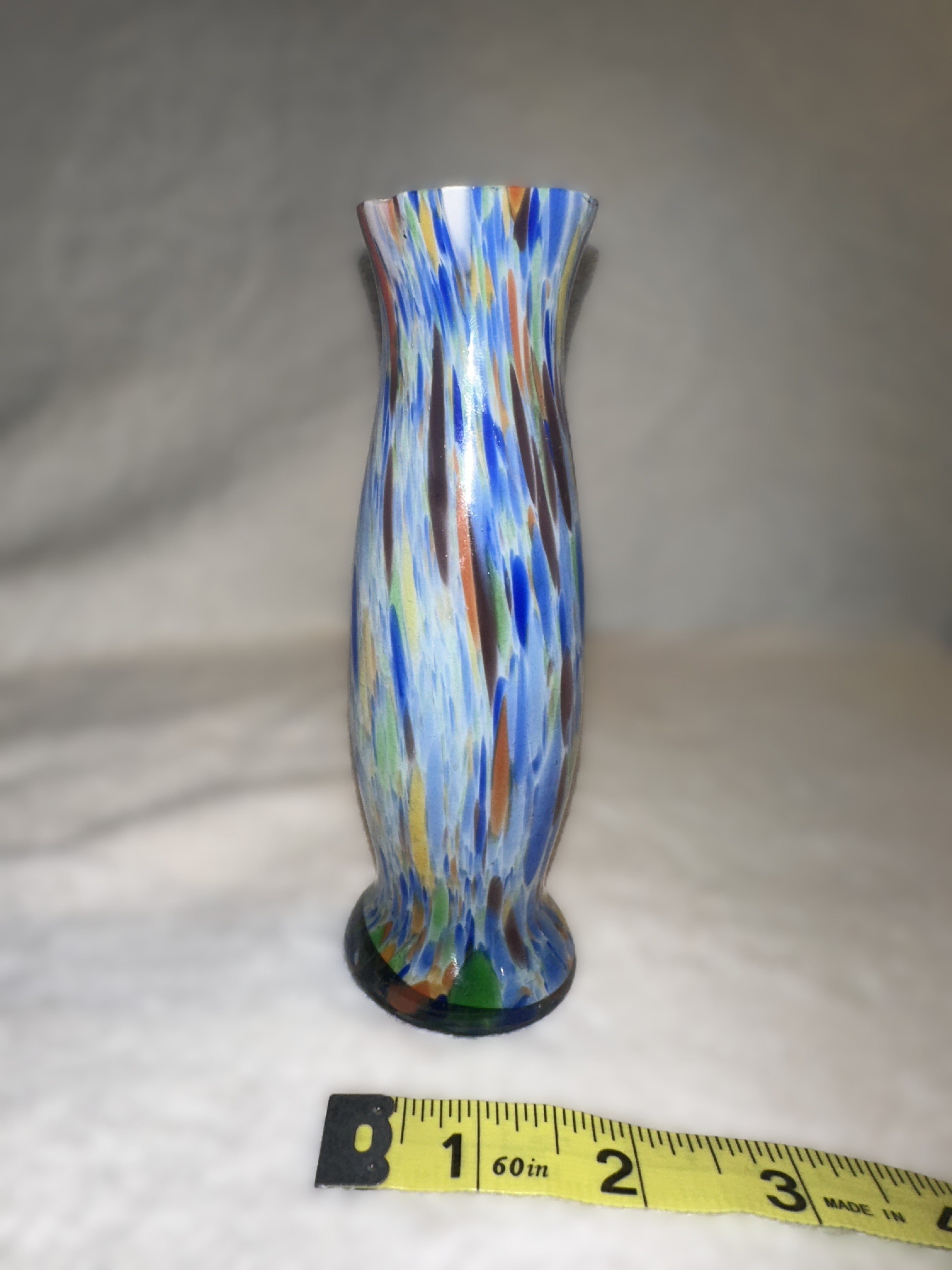 Vintage Hand Blown Art Glass Bud Vase | Blue Confetti Studio Glass | Mid Century Modern Style Decorative Vase