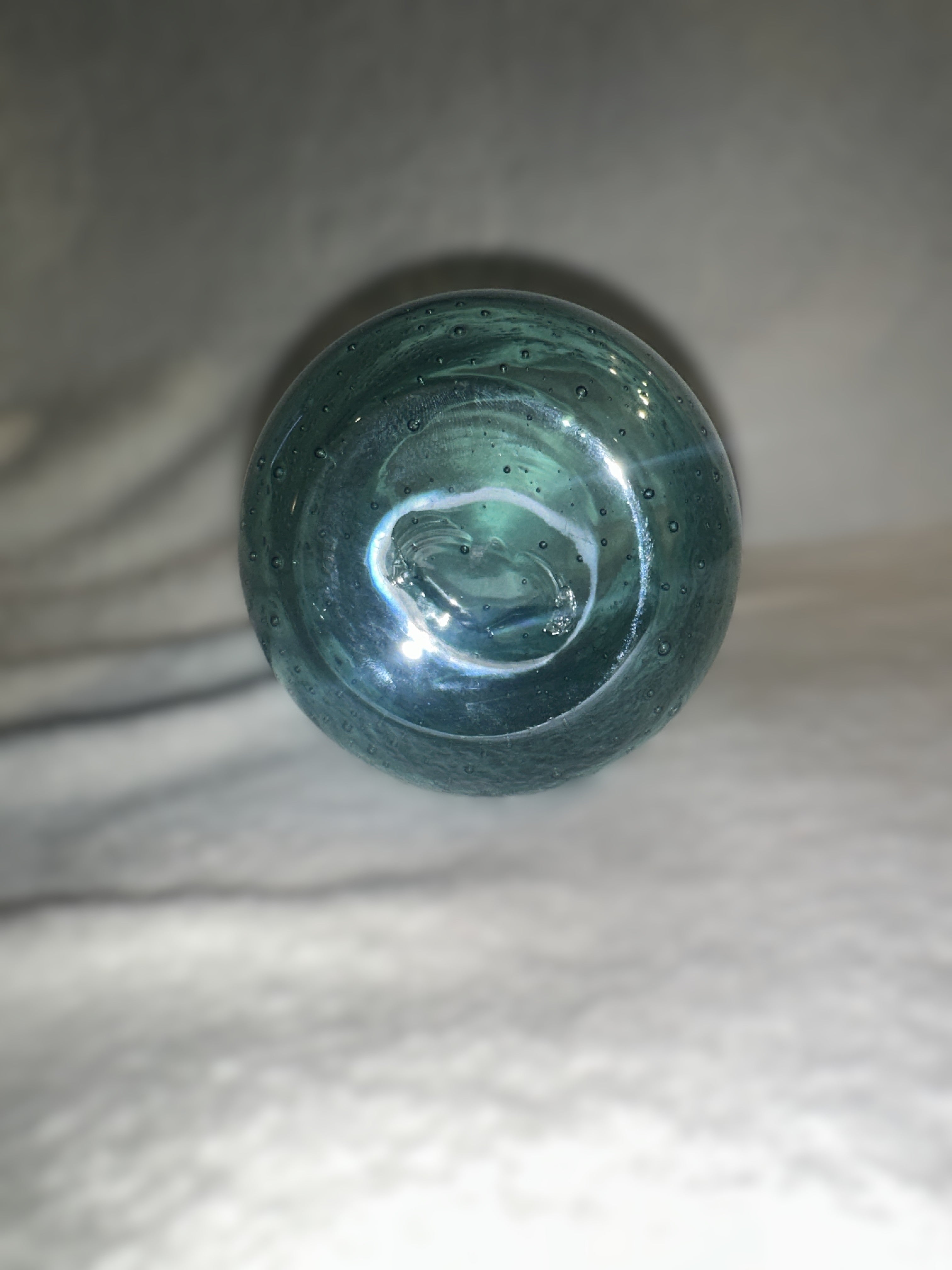 Murano-Style Seeded Bubble Art Glass Vase — Hand-Blown Aqua Blue Modern Studio Piece