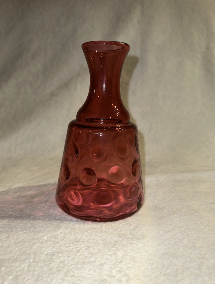 Fenton Art Glass Cranberry Coin Dot Optic 7 1/2'' Tall 1/2" Round Vase Pre Logo