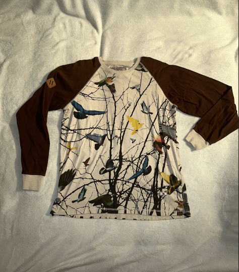 STAPLE PIGEON x THE Rugged Outdoors Long Sleeves Shirt in Brown - Bird Print Nature Graphic — Brown Raglan - Large