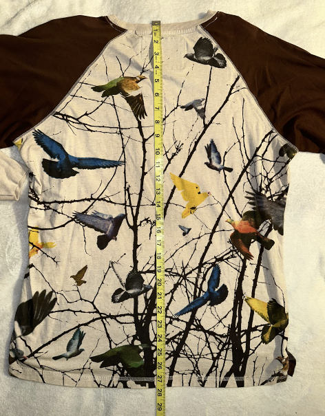 STAPLE PIGEON x THE Rugged Outdoors Long Sleeves Shirt in Brown - Bird Print Nature Graphic — Brown Raglan - Large