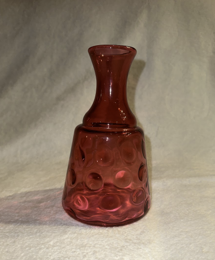 Fenton Art Glass Cranberry Coin Dot Optic 7 1/2'' Tall 1/2" Round Vase Pre Logo