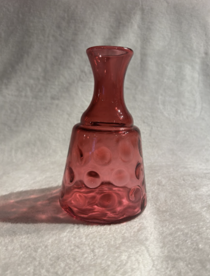 Fenton Art Glass Cranberry Coin Dot Optic 7 1/2'' Tall 1/2" Round Vase Pre Logo