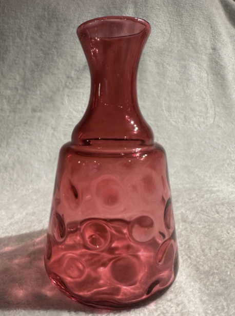 Fenton Art Glass Cranberry Coin Dot Optic 7 1/2'' Tall 1/2" Round Vase Pre Logo