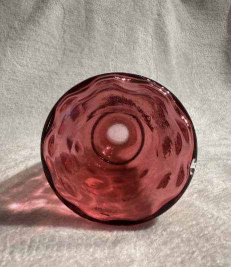 Fenton Art Glass Cranberry Coin Dot Optic 7 1/2'' Tall 1/2" Round Vase Pre Logo