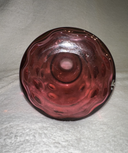 Fenton Art Glass Cranberry Coin Dot Optic 7 1/2'' Tall 1/2" Round Vase Pre Logo