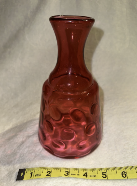 Fenton Art Glass Cranberry Coin Dot Optic 7 1/2'' Tall 1/2" Round Vase Pre Logo