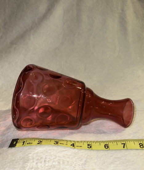 Fenton Art Glass Cranberry Coin Dot Optic 7 1/2'' Tall 1/2" Round Vase Pre Logo