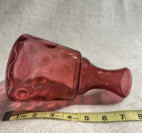 Fenton Art Glass Cranberry Coin Dot Optic 7 1/2'' Tall 1/2" Round Vase Pre Logo