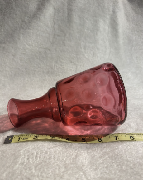 Fenton Art Glass Cranberry Coin Dot Optic 7 1/2'' Tall 1/2" Round Vase Pre Logo
