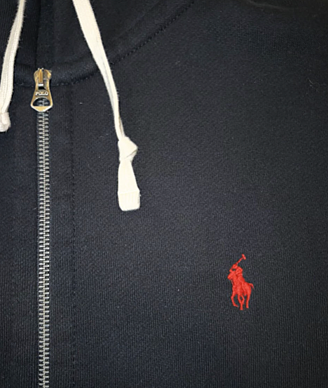 Polo Ralph Lauren Men’s Full-Zip Hoodie — Navy / Black w/ Red Pony Logo — Size L