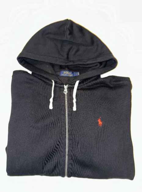 Polo Ralph Lauren Men’s Full-Zip Hoodie — Navy / Black w/ Red Pony Logo — Size L