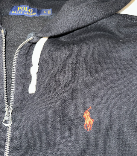 Polo Ralph Lauren Men’s Full-Zip Hoodie — Navy / Black w/ Red Pony Logo — Size L