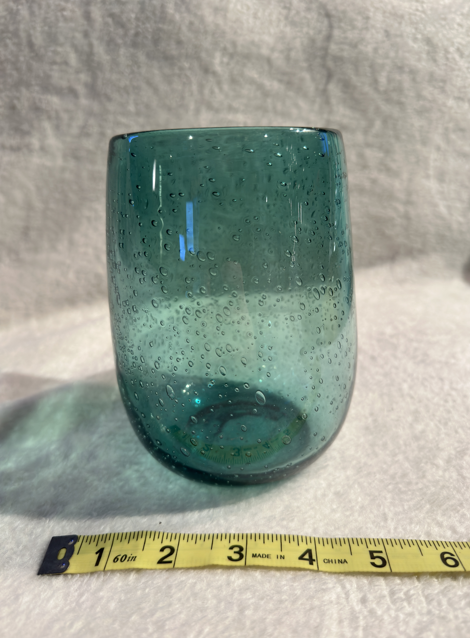Murano-Style Seeded Bubble Art Glass Vase — Hand-Blown Aqua Blue Modern Studio Piece