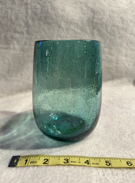 Murano-Style Seeded Bubble Art Glass Vase — Hand-Blown Aqua Blue Modern Studio Piece