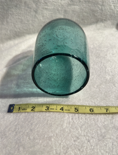 Murano-Style Seeded Bubble Art Glass Vase — Hand-Blown Aqua Blue Modern Studio Piece