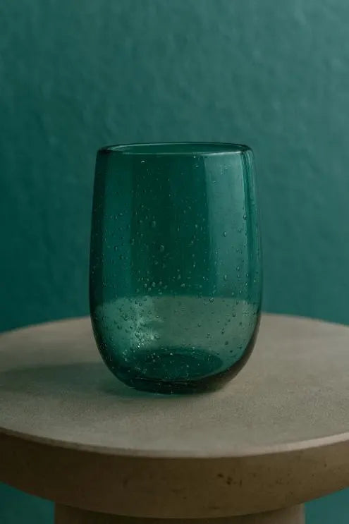 Murano-Style Seeded Bubble Art Glass Vase — Hand-Blown Aqua Blue Modern Studio Piece