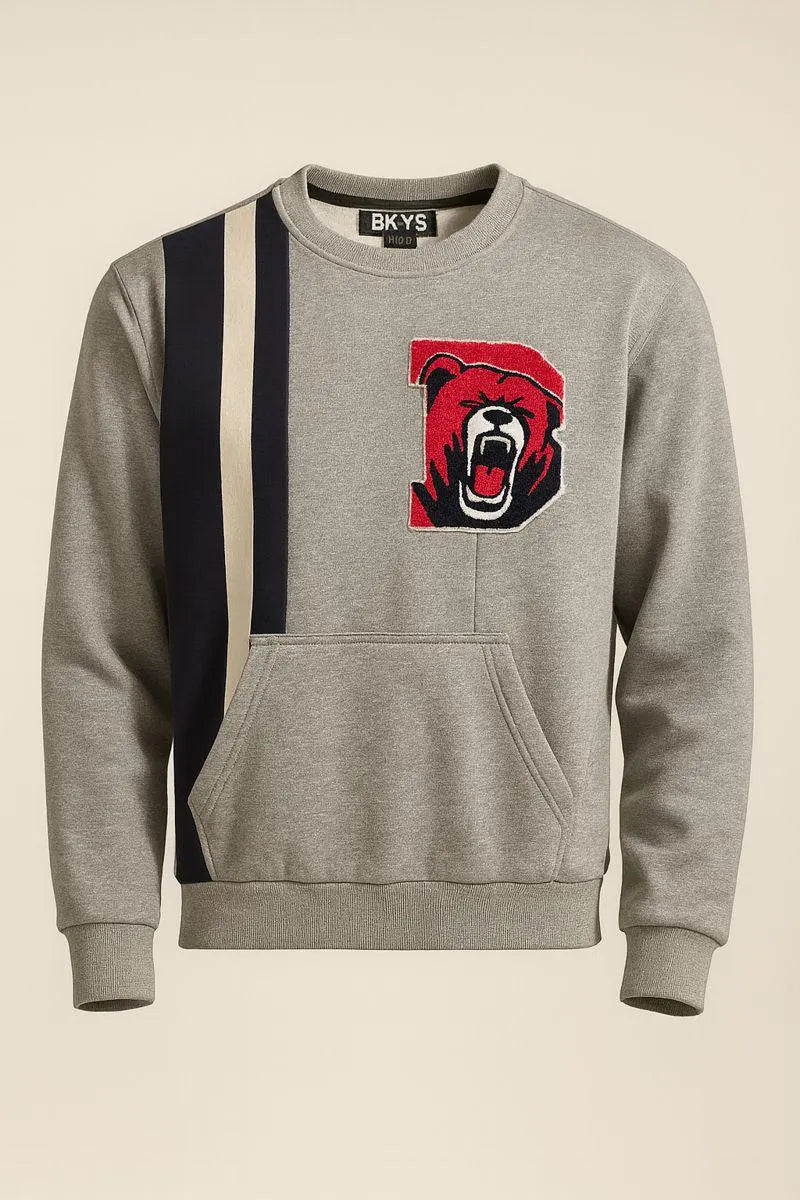 Vintage BKYS Embroidered Bear Graphic Sweatshirt • Grey Streetwear Crewneck • Unique BKYS “D” Bear Patch Size LARGE